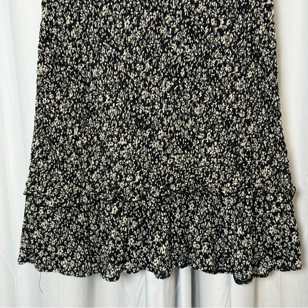 MNG Mango Floral Smocked Mini Dress Black White Boho Medium NWT - Picture 12 of 16